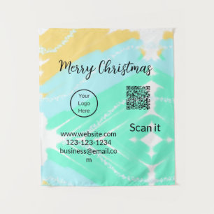 Frohe Weihnachts QR-Code Business gelb grünes Wass Wandteppich