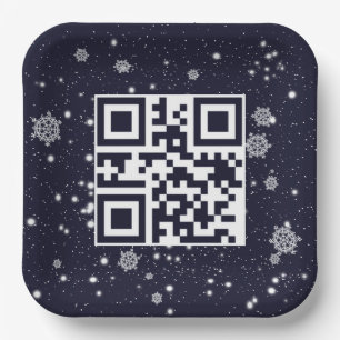 Frohe Weihnachts QR-Code für Schneeflocken Pappteller