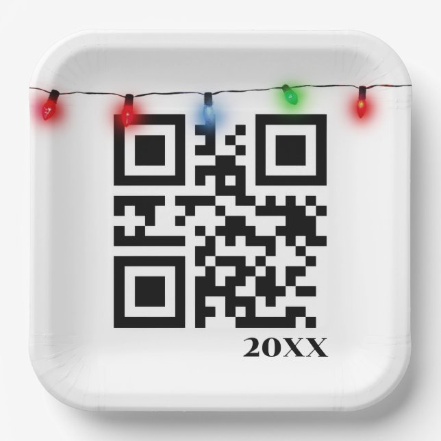 Frohe Weihnachts QR Code mit String Lights Pappteller (Vorderseite)