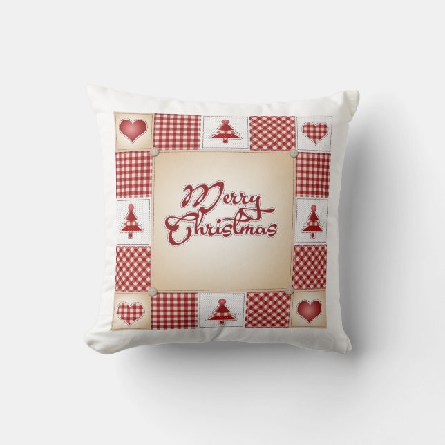 Frohe Weihnachts-Quilt-Muster Land Kissen (Vorderseite)