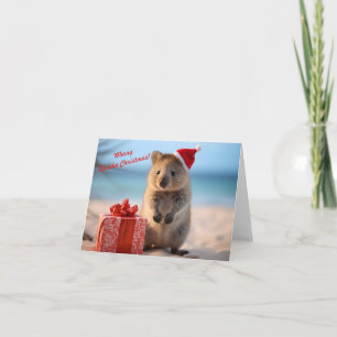 Frohe Weihnachts-Quokka mit Weihnachtsmann Hut - Karte