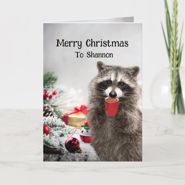 Frohe Weihnachts Raccoons Individuelle Name Spaß Karte (Vorderseite)