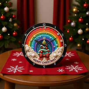 Frohe Weihnachts Rainbow Art Große Wanduhr