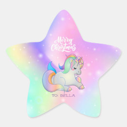Frohe Weihnachts Rainbow Unicorn Holiday Geschenk Stern-Aufkleber