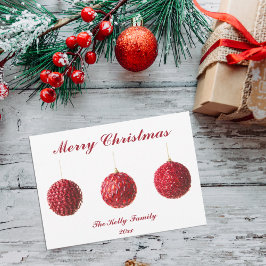 Frohe Weihnachts Red Baubles Flachkarte mit Text