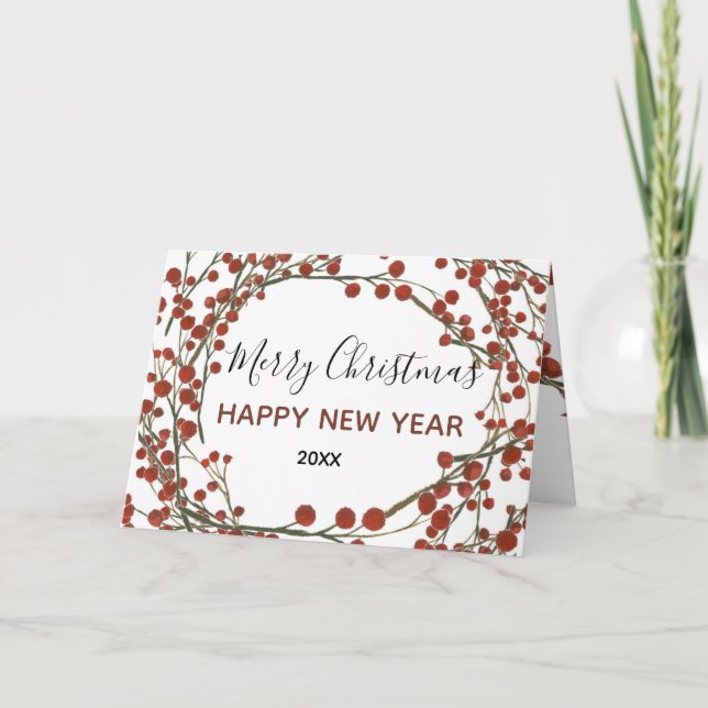 Frohe Weihnachts-Red Berries-Grußkarte Karte (Vorderseite)