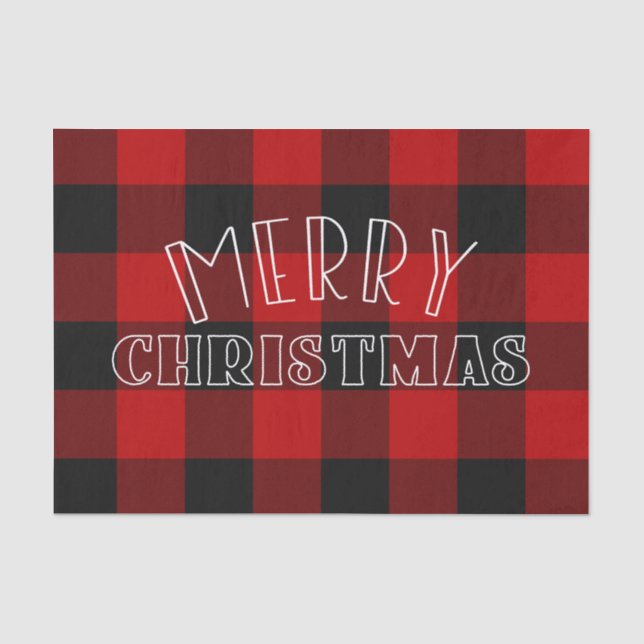 Frohe Weihnachts Red Black Buffalo Kariertes Muste Seidenpapier (Vorderseite)