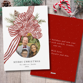 Frohe Weihnachts Red Bow Ornament Family Foto Feiertagskarte