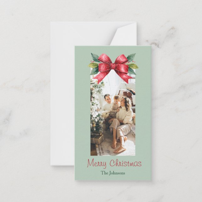 Frohe Weihnachts Red Bow Personalisierte Fotokarte Mitteilungskarte (Vorderseite)