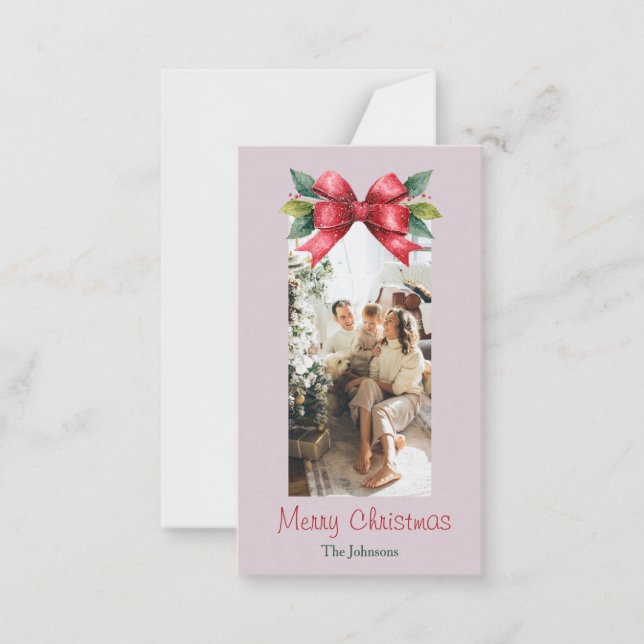 Frohe Weihnachts Red Bow Personalisierte Fotokarte Mitteilungskarte (Vorderseite)