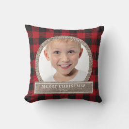 Frohe Weihnachts Red Buffalo Kariert Burlap Foto Kissen