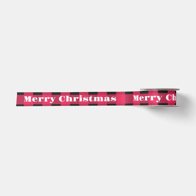 Frohe Weihnachts Red Buffalo Karierter Karo Rustik Satinband (Vorderseite)