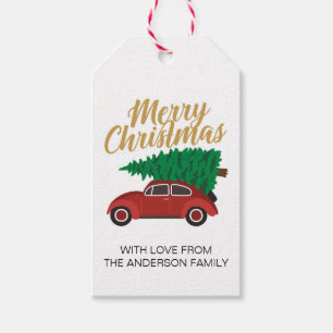 Frohe Weihnachts-Red Car mit Baum Personalisiert Geschenkanhänger