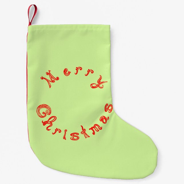 Frohe Weihnachts Red Fabric Schriftart Light Green Kleiner Weihnachtsstrumpf (Vorderseite)
