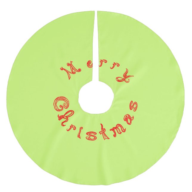 Frohe Weihnachts Red Fabric Schriftart Light Green Polyester Weihnachtsbaumdecke (Vorderseite)