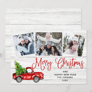 Frohe Weihnachts Red Farm Truck 3 Foto Feiertagskarte