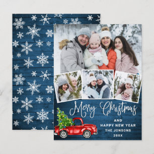 Frohe Weihnachts Red Farm Truck 4 Foto Card Postkarte