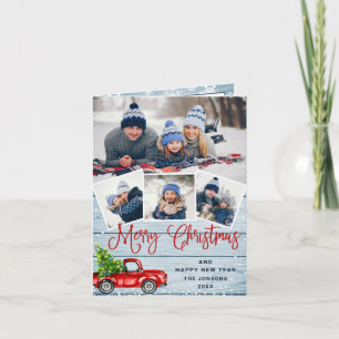 Frohe Weihnachts Red Farm Truck 4 Foto Feiertagskarte