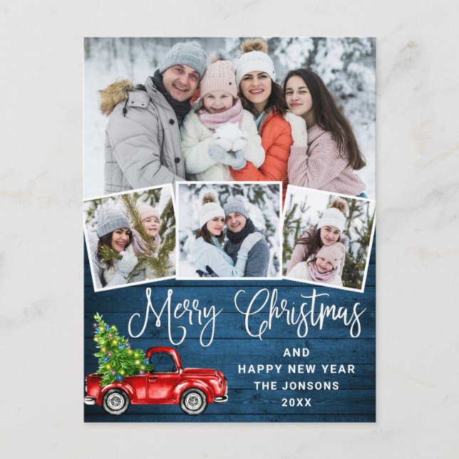 Frohe Weihnachts Red Farm Truck 4 Foto Postkarte (Vorderseite)