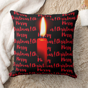 Frohe Weihnachts Red Flame Candle Kissen