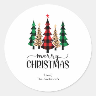 Frohe Weihnachts Red Green Black Kariert Trees Car Runder Aufkleber