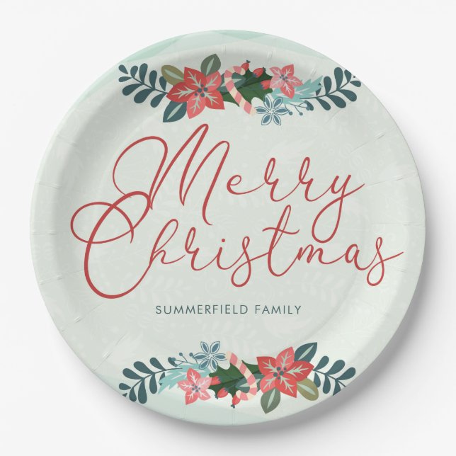 Frohe Weihnachts Red Green Familie Name Custom Pappteller (Vorderseite)