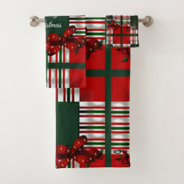 Frohe Weihnachts Red Green Kariert Badhandtuch Set