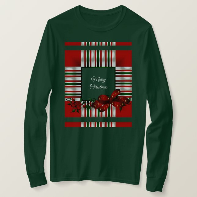 Frohe Weihnachts Red Green Kariert T-Shirt (Design vorne)