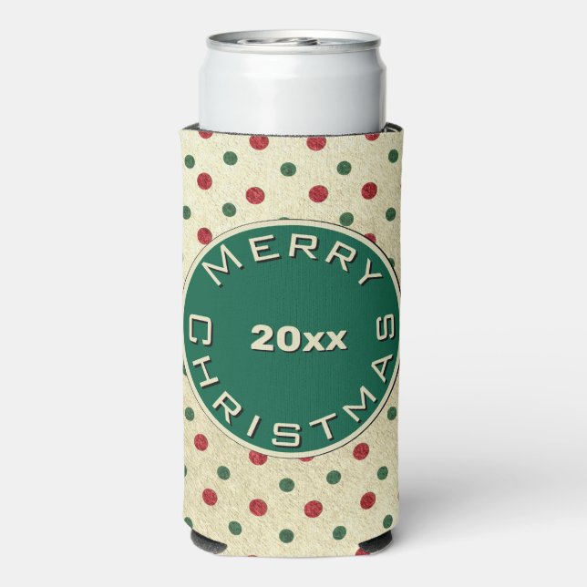 Frohe Weihnachts Red Green Retro Dots Muster Selters Dosenkühler (Seltzer Rückseite)