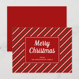 Frohe Weihnachts Red Green Stripes Muster Postcard Postkarte