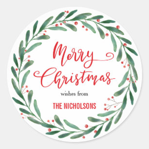 Frohe Weihnachts Red Handwriting Skript   Kranz Runder Aufkleber