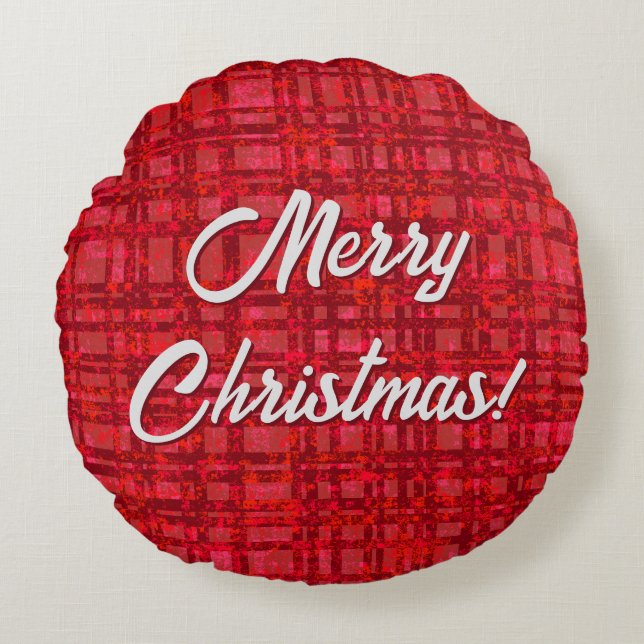 Frohe Weihnachts Red Kariert Round Throw Kissen (Vorderseite)