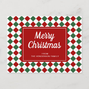 Frohe Weihnachts Red Karos Pattern Postkarte