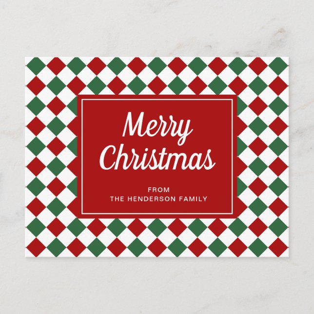 Frohe Weihnachts Red Karos Pattern Postkarte (Vorderseite)