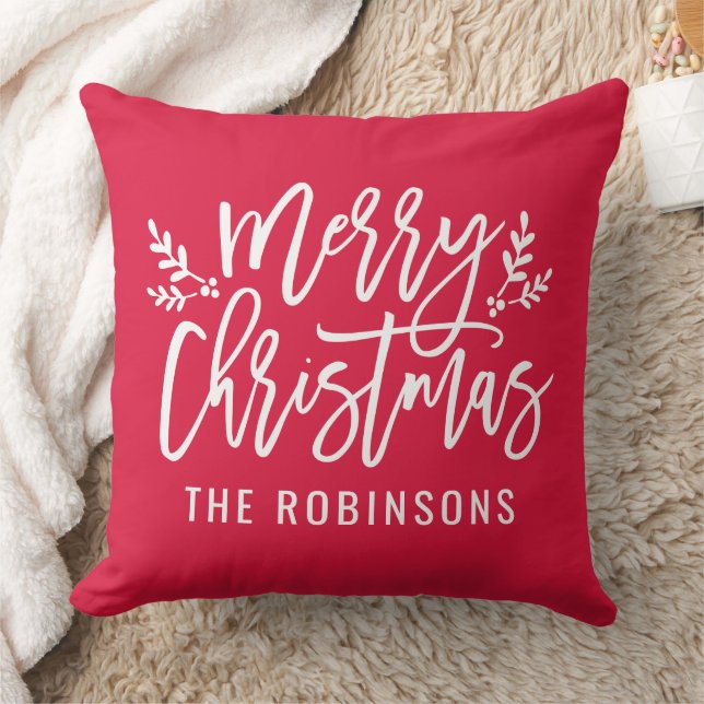 Frohe Weihnachts Red Modern Custom Family Kissen (Decke)