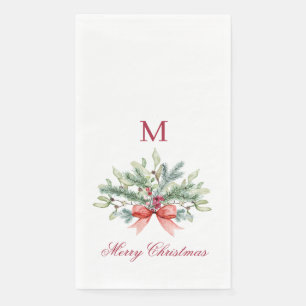 Frohe Weihnachts Red Monogram Greenery Serviette