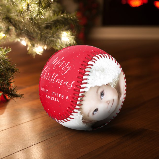 Frohe Weihnachts Red Script Familie Foto Collage Baseball (Von Creator hochgeladen)