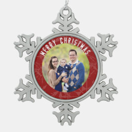 Frohe Weihnachts Red Snowflake Foto Schneeflocken Zinn-Ornament