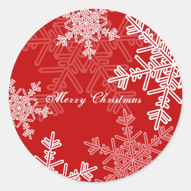 Frohe Weihnachts Red Snowflake Minimalistisches Sk Runder Aufkleber (Vorderseite)