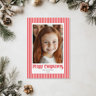 Frohe Weihnachts Red Stripes Holiday Design Feiertagskarte