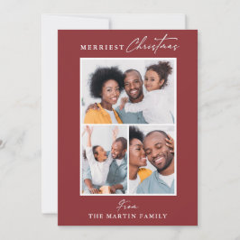 Frohe Weihnachts Red Three Foto Collage Feiertagskarte