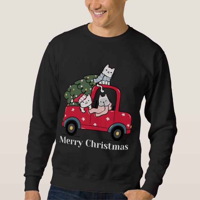 Frohe Weihnachts Red Truck Cat Lover Pajama Sweatshirt (Vorderseite)