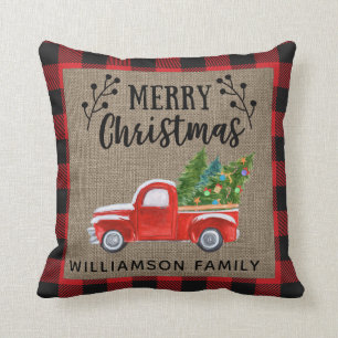 Frohe Weihnachts Red Truck Red Buffalo Karo Family Kissen