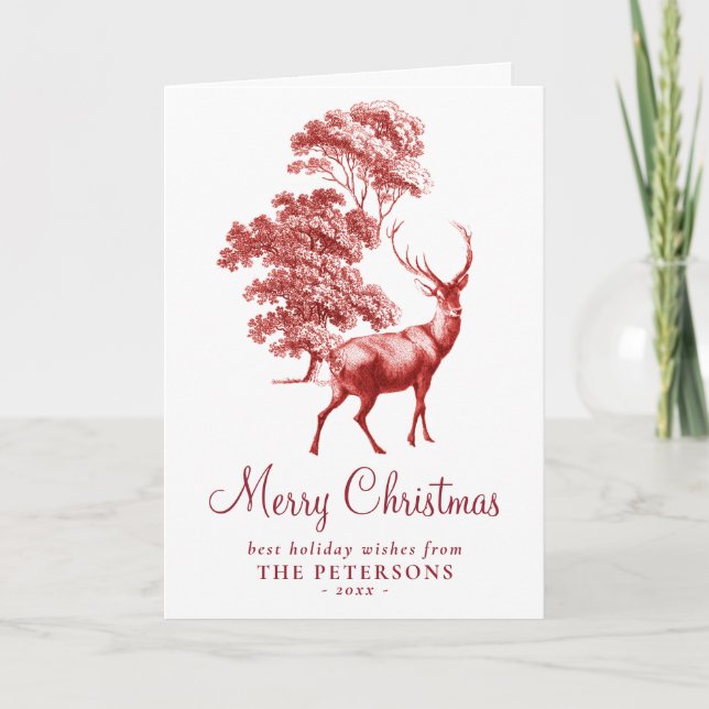 Frohe Weihnachts Red Vintag Deer Card Karte (Vorderseite)
