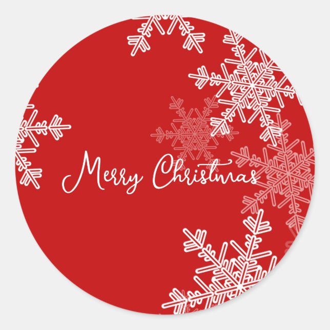 Frohe Weihnachts Red White Snowflake Minimalistisc Runder Aufkleber (Vorderseite)