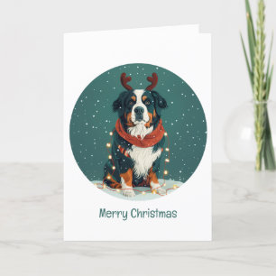 Frohe Weihnachts Reindeer Bernese Mountain Dog Feiertagskarte