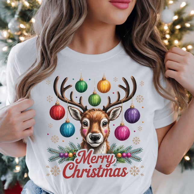 Frohe Weihnachts-Reindeer farbenfrohe Bauernfeiert T-Shirt (Von Creator hochgeladen)