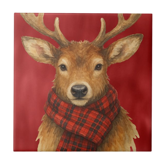Frohe Weihnachts Reindeer Fliese (Vorderseite)
