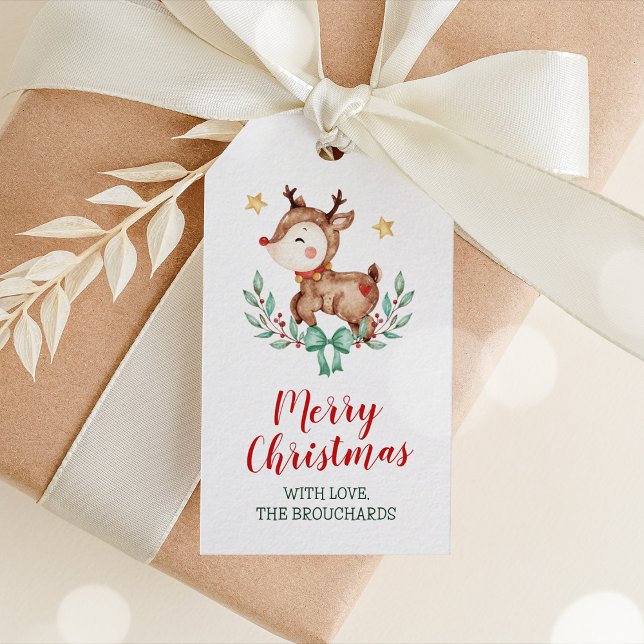 Frohe Weihnachts-Reindeer-Geschenktags Geschenkanhänger (Watercolor Reindeer Christmas Tag)