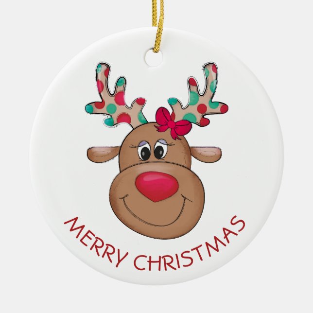 Frohe Weihnachts Reindeer Girl Keramik Ornament (Vorne)